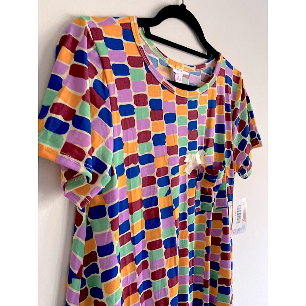 LuLaRoe Blue, Turquoise, Burgundy, Lavender & Yellow Printed Carly Dress Size S